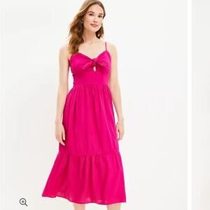 Loft | Tie Front Strappy Midi Long Dress | Magenta -Pink | Size 2